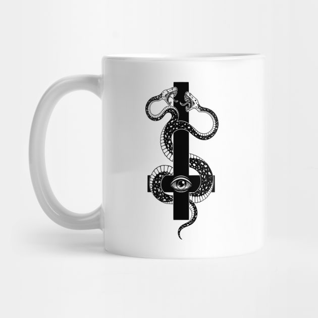 inverted cross. satanic two-headed serpent by OccultOmaStore